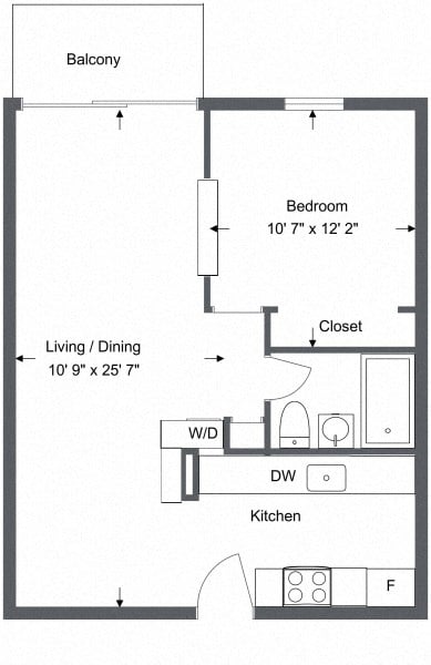 Floor plan for 1 bed, 1 bath, 546 sqft